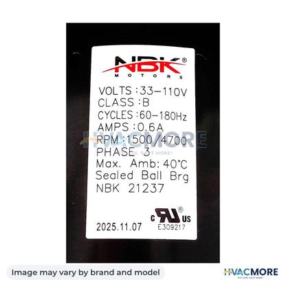 NBK Parts Draft Inducer 33-110V 60-180Hz HVM-A197 - Image may vary by brand and model