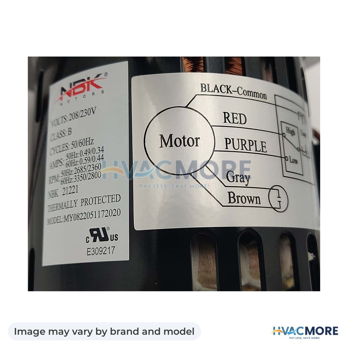 NBK Parts Draft Inducer 208-230, 50/60Hz, 2 Speed HVM-A270 - Image may vary by brand and model