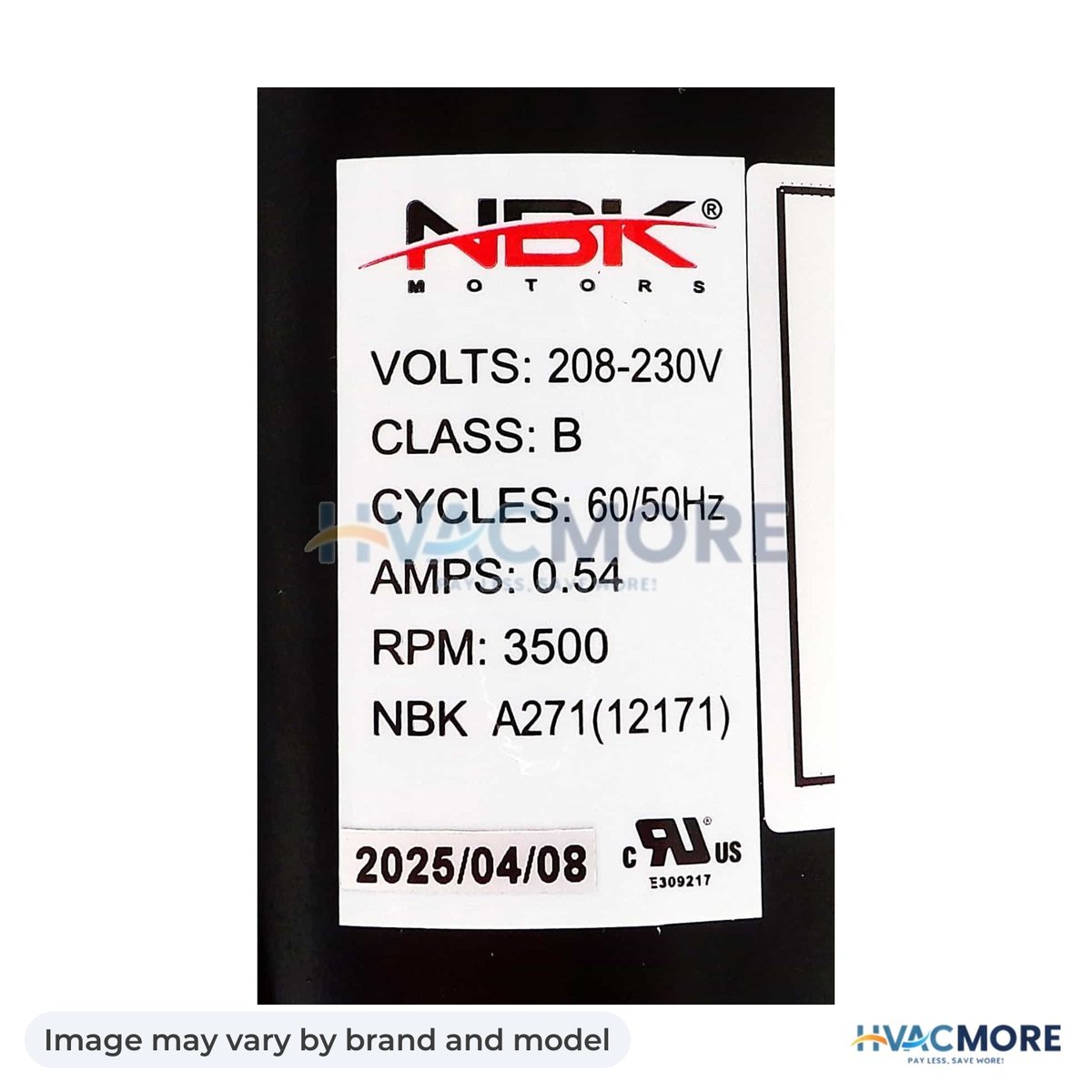 NBK Parts Blower Motor, 208-230V HVM-A271 - Image may vary by brand and model