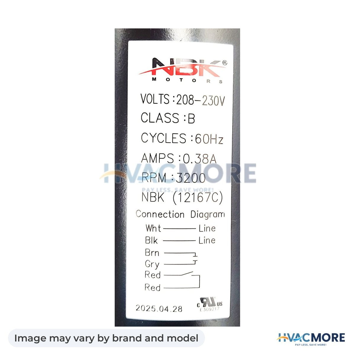 NBK Parts Inducer Motor 208-230V HVM-A324 - Image may vary by brand and model