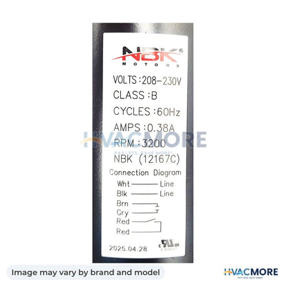 NBK Parts Inducer Motor 208-230V HVM-A324 - Image may vary by brand and model