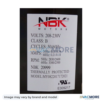 NBK Parts Inducer Assembly 208-230V, 50/60Hz, 1/15 HP HVM-A369 - Image may vary by brand and model