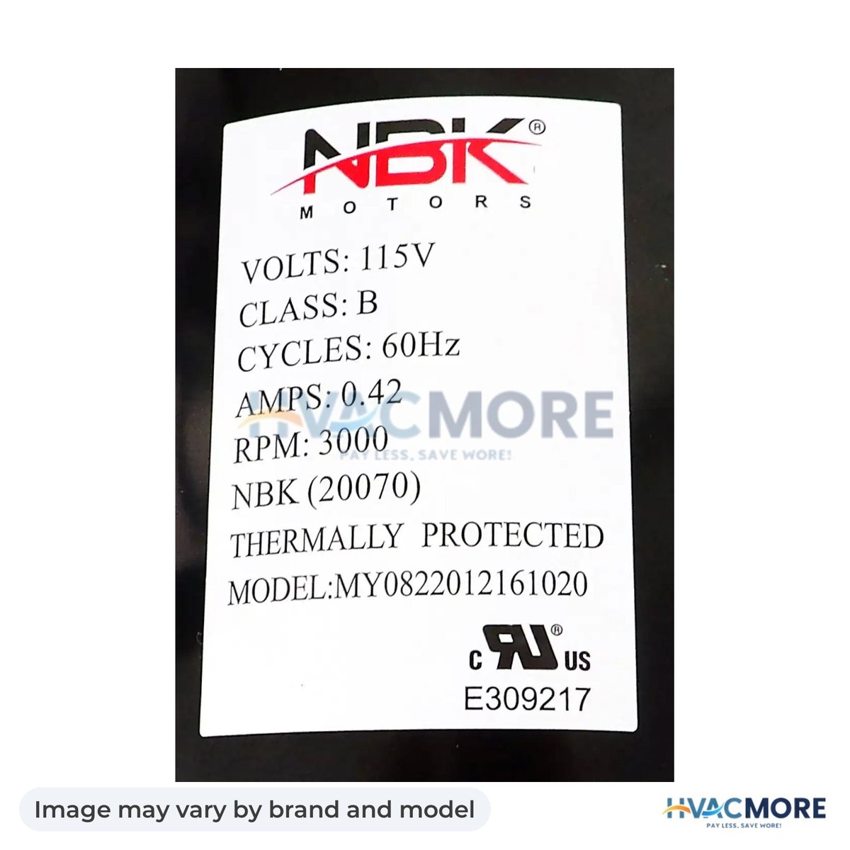 NBK Parts Blower Motor 115V, 2 Speed HVM-AC-16 - Image may vary by brand and model