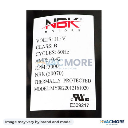 NBK Parts Blower Motor 115V, 2 Speed HVM-AC-16 - Image may vary by brand and model