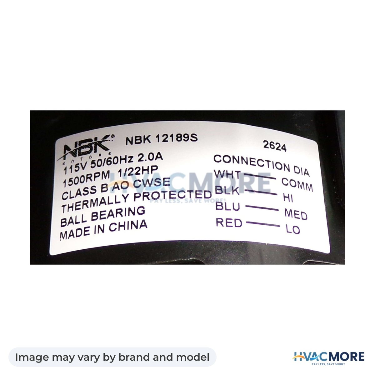 NBK Parts Blower Motor, S-Pole 115V, 3 Speed HVM-B47120 - Image may vary by brand and model