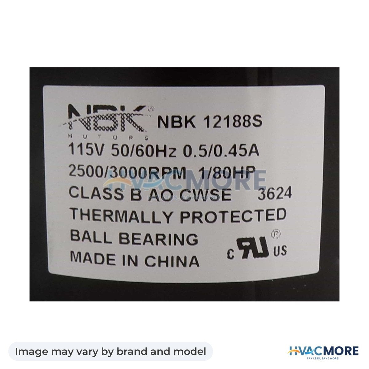 NBK Parts Blower Motor S-Pole 115V 60 Hz, RPM 3000 HVM-B75 - Image may vary by brand and model