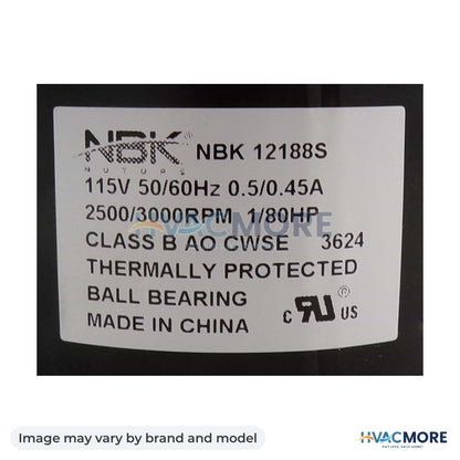 NBK Parts Blower Motor S-Pole 115V 60 Hz, RPM 3000 HVM-B75 - Image may vary by brand and model