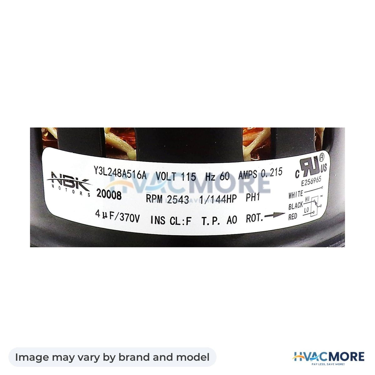 NBK Parts Motor 115V/60Hz, 2543 RPM 1/144 HP, 0.215 Amps HVM-BLW01320 - Image may vary by brand and model