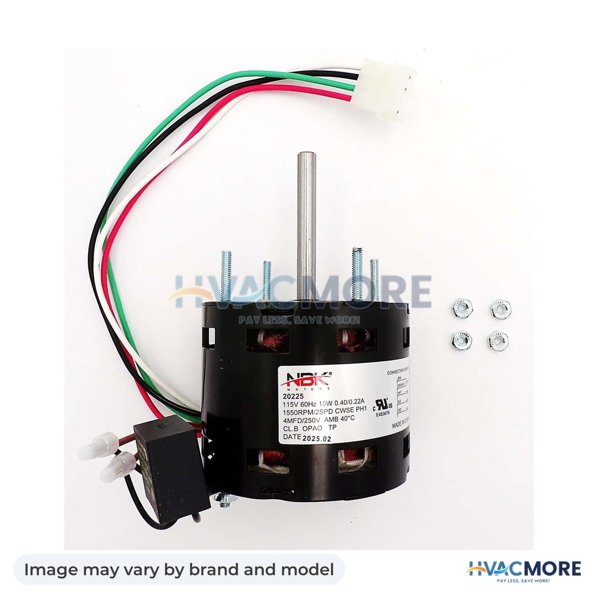 NBK Parts DRIVE MOTOR D1100 115V, 2-SPEED, 1550 RPM, 1/50 HP, 0.4/.022 Amps, CW HVM-D1100 - Image may vary by brand and model