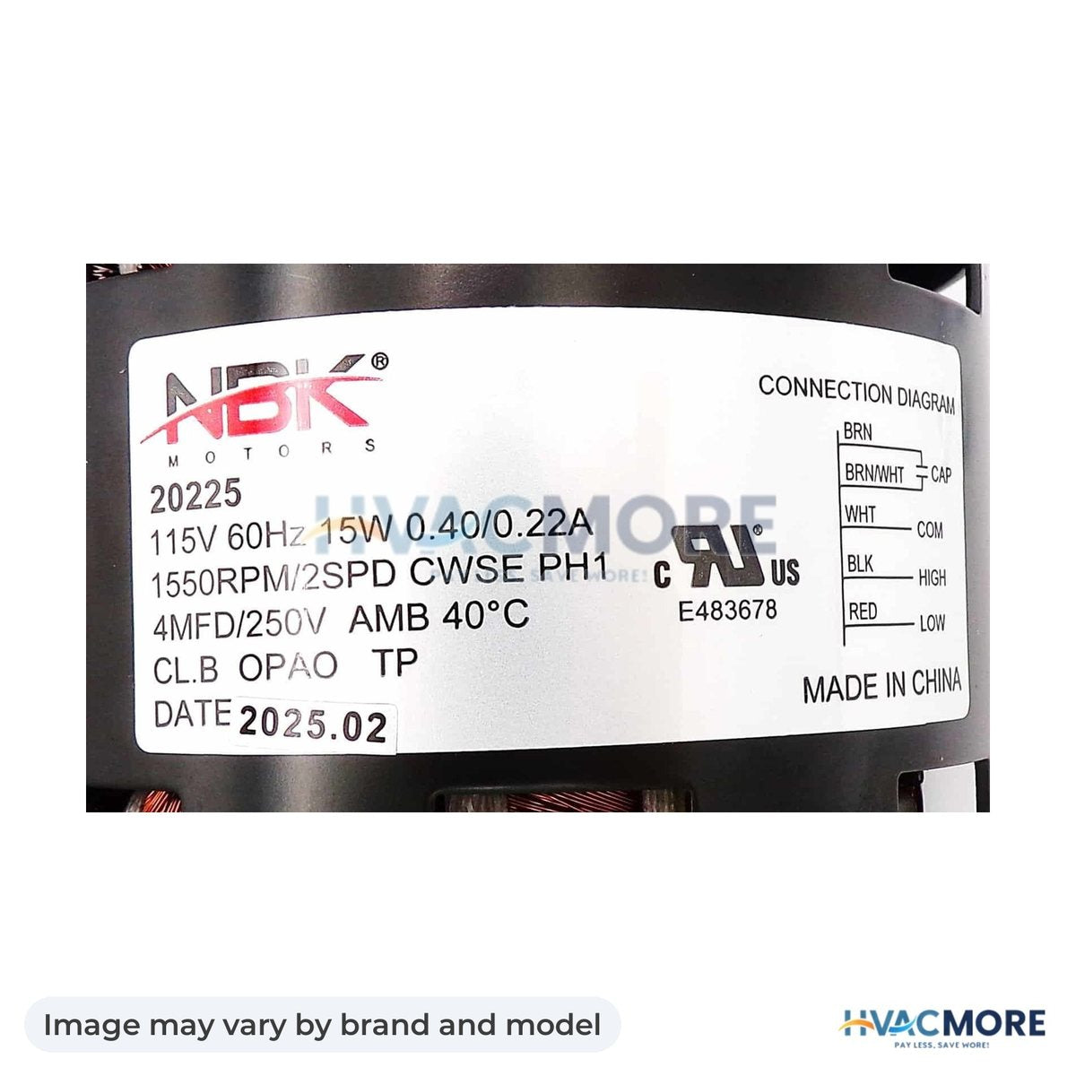 NBK Parts DRIVE MOTOR D1100 115V, 2-SPEED, 1550 RPM, 1/50 HP, 0.4/.022 Amps, CW HVM-D1100 - Image may vary by brand and model