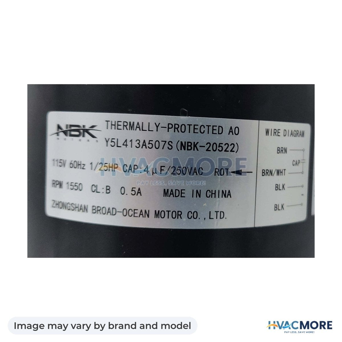 NBK Parts Blower Motor 115V HVM-D333 - Image may vary by brand and model
