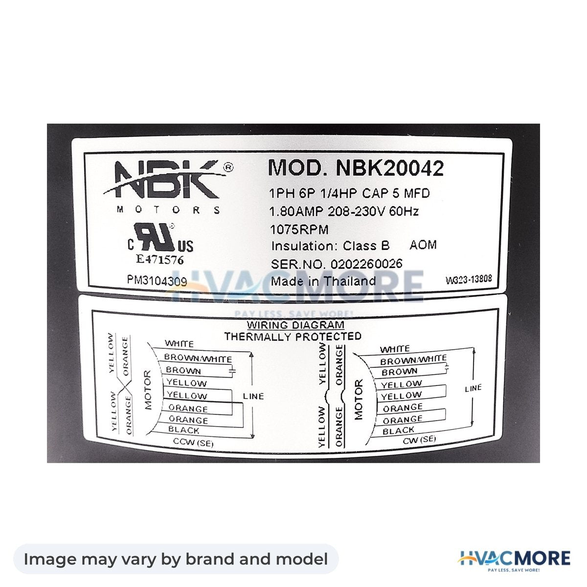 NBK Parts Condensor Motor 1/4 HP, 208-230V HVM-D909 - Image may vary by brand and model