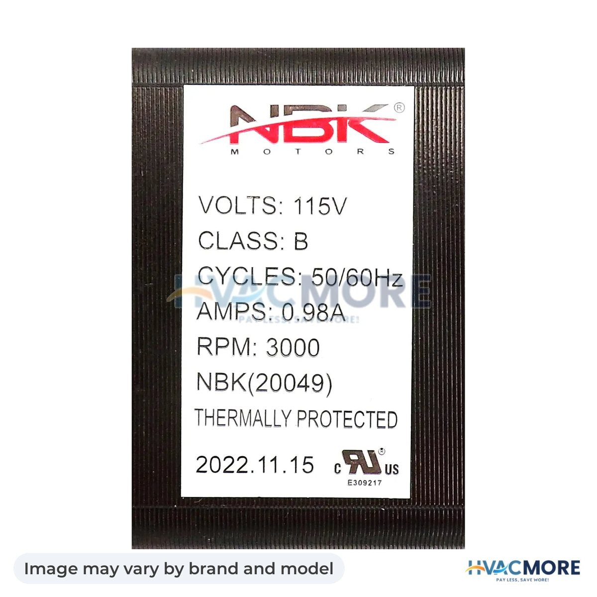 NBK Parts STOVE MOTOR INSERT 115V, 50/60Hz, 3000 RPM, 0.98A, 1/2 HP, Gasket included HVM-EF-161-A - Image may vary by brand and model