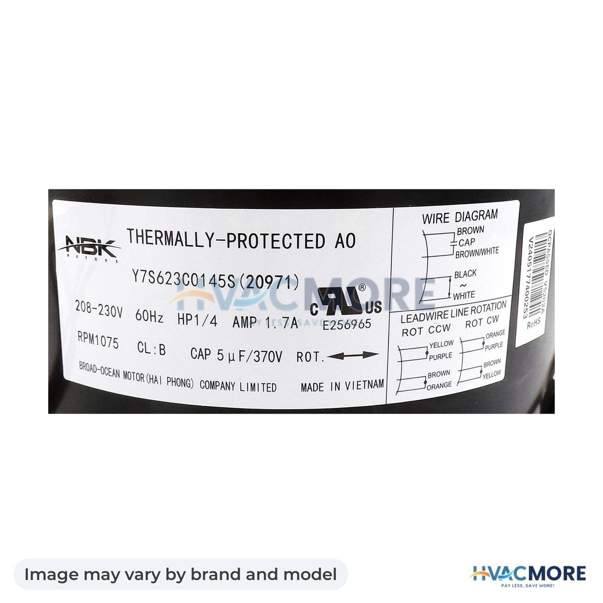 NBK Parts Condensor Motor 1/4 HP, 208/230V 1075 RPM HVM-FSE1026SV1 - Image may vary by brand and model