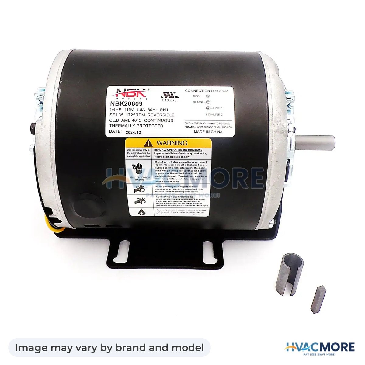 NBK Parts Fan Motor (Self Cooled) 115V, 1/4HP, 1725 RPM HVM-GF2024 - Image may vary by brand and model