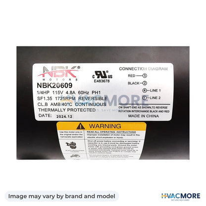 NBK Parts Fan Motor (Self Cooled) 115V, 1/4HP, 1725 RPM HVM-GF2024 - Image may vary by brand and model