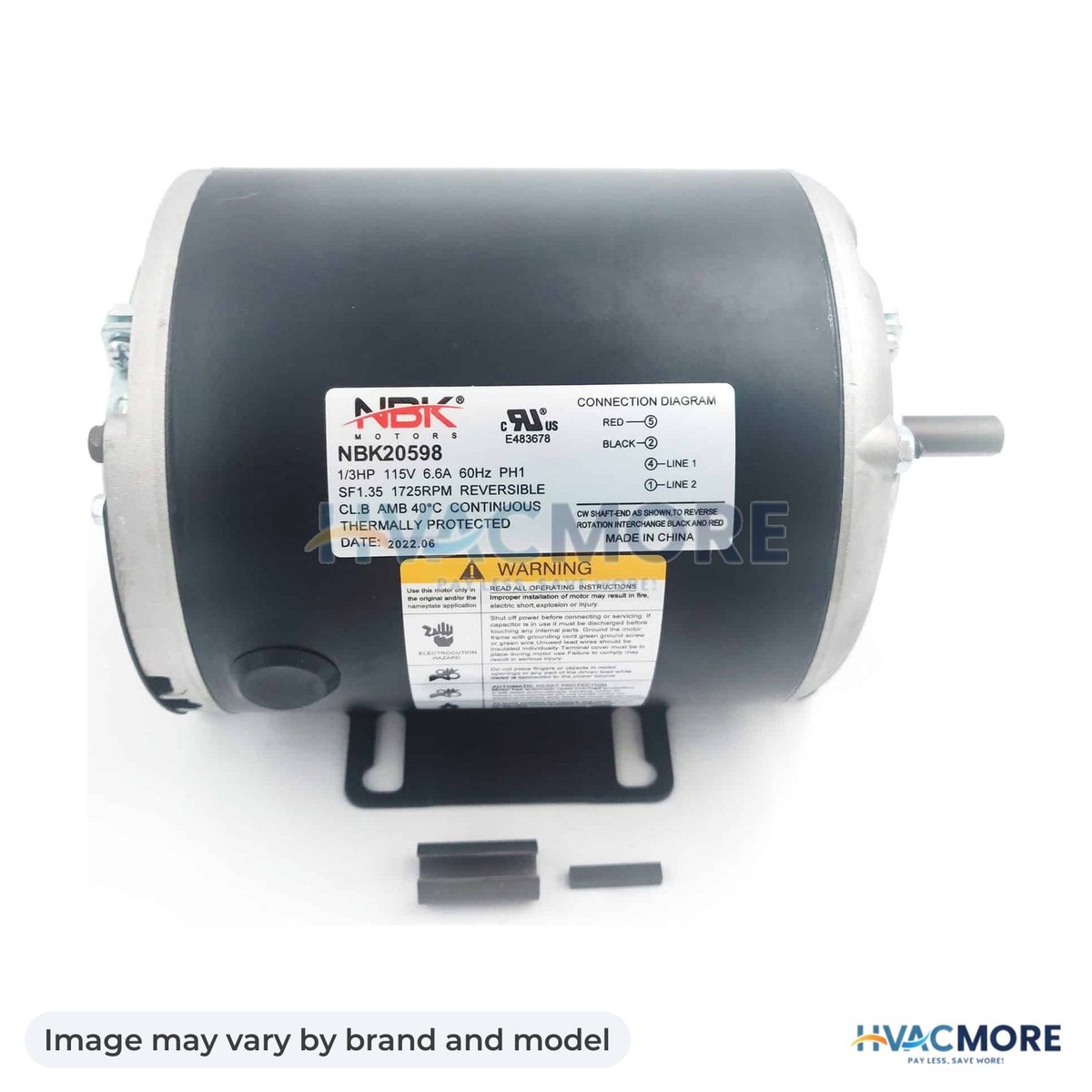 NBK Parts Fan Motor (Self Cooled) 115V, 1/3HP, 1725 RPM HVM-GF2034 - Image may vary by brand and model