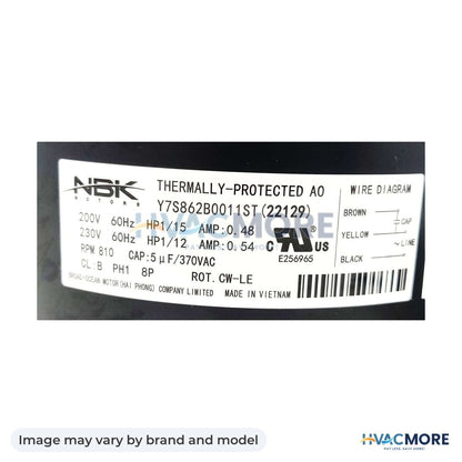 NBK Parts Condenser Motor 208/230V, 1/12 HP, 800 RPM HVM-HB32GQ230 - Image may vary by brand and model