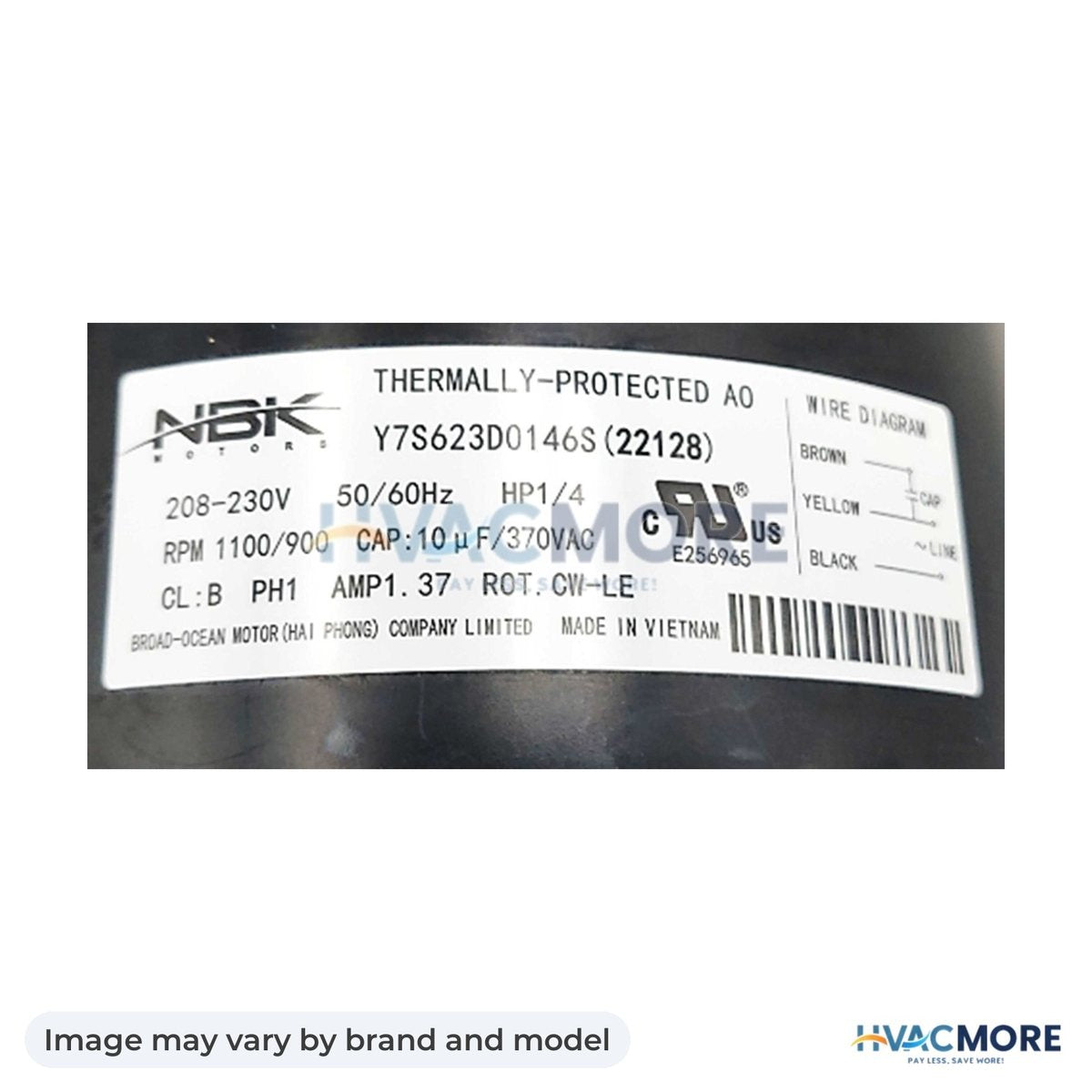 NBK Parts Condenser Motor 208/230V, 1/4 HP HVM-HC39GE208 - Image may vary by brand and model