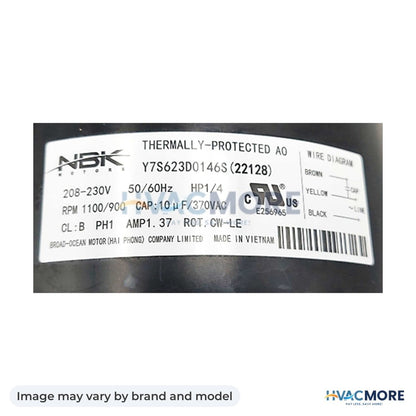NBK Parts Condenser Motor 208/230V, 1/4 HP HVM-HC39GE208 - Image may vary by brand and model