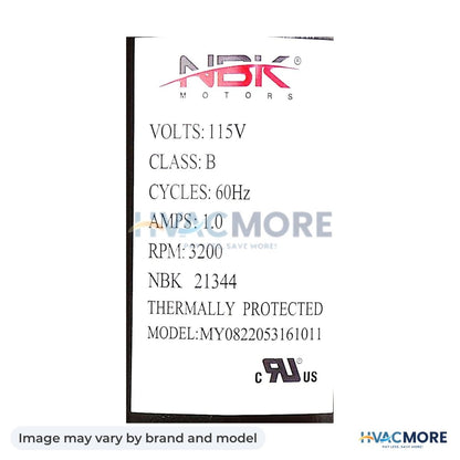 NBK Parts Inducer Motor 115V, 1/15 HP HVM-N0110 - Image may vary by brand and model