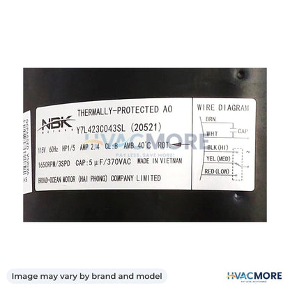 NBK Parts Fan Motor 1/5 HP, 115V HVM-ORV4540 - Image may vary by brand and model