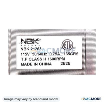 NBK Parts Blower Motor 65mm X 180mm 115V Lh HVM-R7-RB61 - Image may vary by brand and model