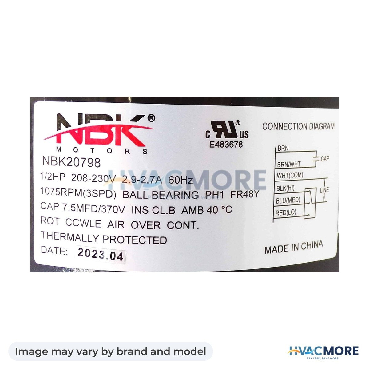 NBK Parts Fan Coil Motor 1/2 HP 208/230 Kit HVM-RA-1056 - Image may vary by brand and model