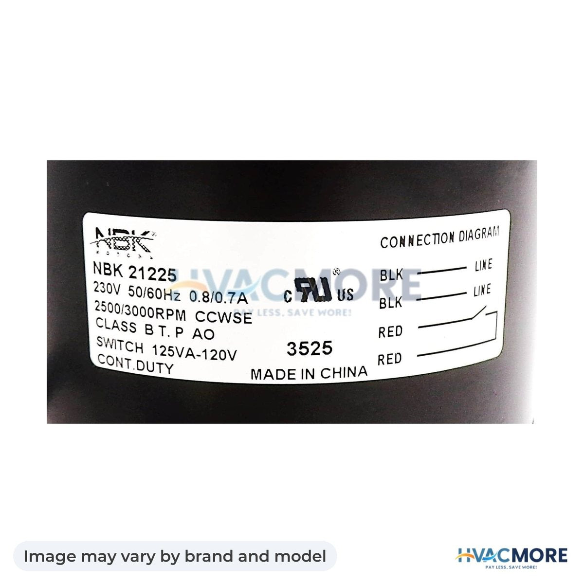 NBK Parts Blower Motor 208-230V 1/40 HP, 3200 RPM HVM-S1-02435322000 - Image may vary by brand and model