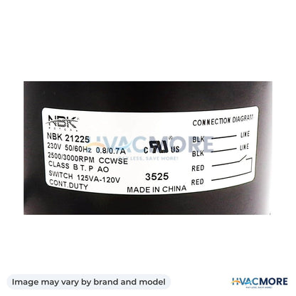 NBK Parts Blower Motor 208-230V 1/40 HP, 3200 RPM HVM-S1-02435322000 - Image may vary by brand and model