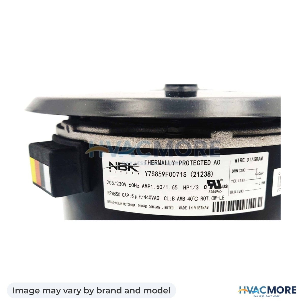 NBK Parts Condenser Motor 1/3 HP 208-230V, Cwle HVM-S1-6007531 - Image may vary by brand and model