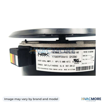 NBK Parts Condenser Motor 1/3 HP 460V, Cwle HVM-S1-6007532 - Image may vary by brand and model