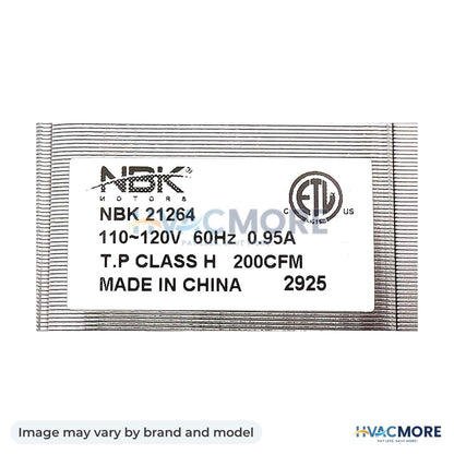 NBK Parts Blower Motor 60mm X 360mm Lh 110-120V HVM-Y10-C08-P29 - Image may vary by brand and model